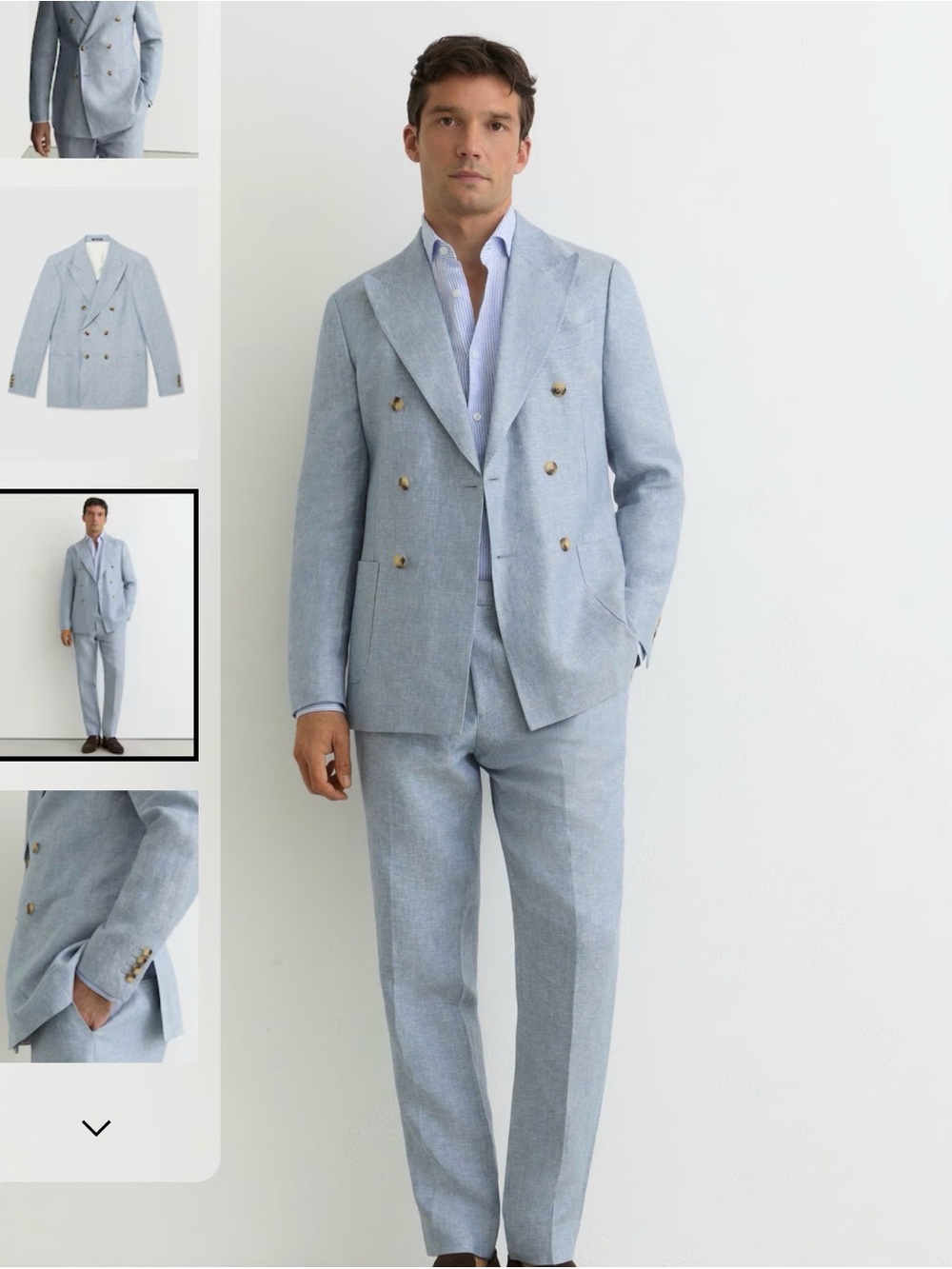 Reiss Tailored Linen-Twill Suit Trousers in Soft Blue